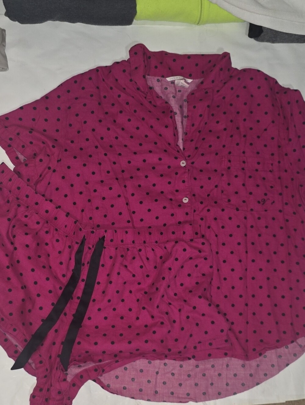 Victoria's Secret Pink Magenta Polka Dot Two-Piece Pajama Set